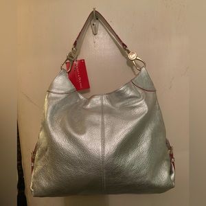 ✨⚡️💥Rooney and Bourke Silver Medium Logo Lock Sac hobo Shoulder Bag NWT